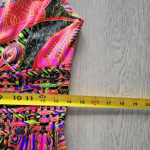 Vintage 70s 80s Vibrant Print Genie Artsy Multicolor Wide Leg Jumpsuit Sz Small - Picture 11 of 16
